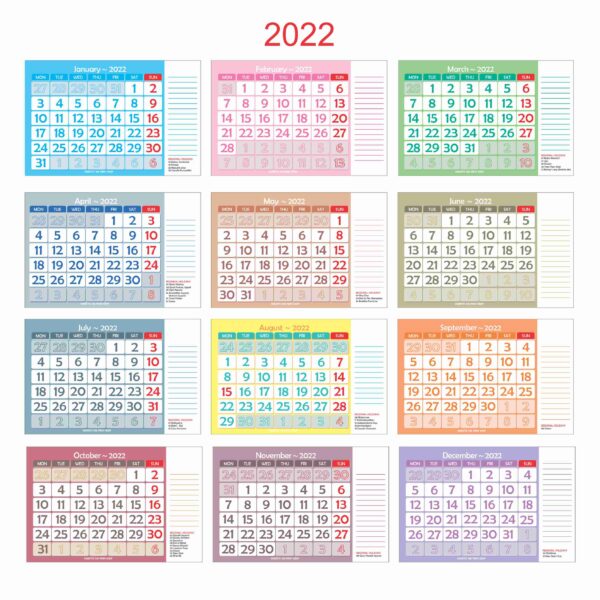 Monthly Calendar 2022