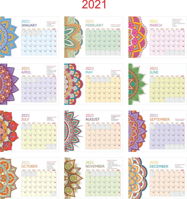 Monthly Calendar 2021